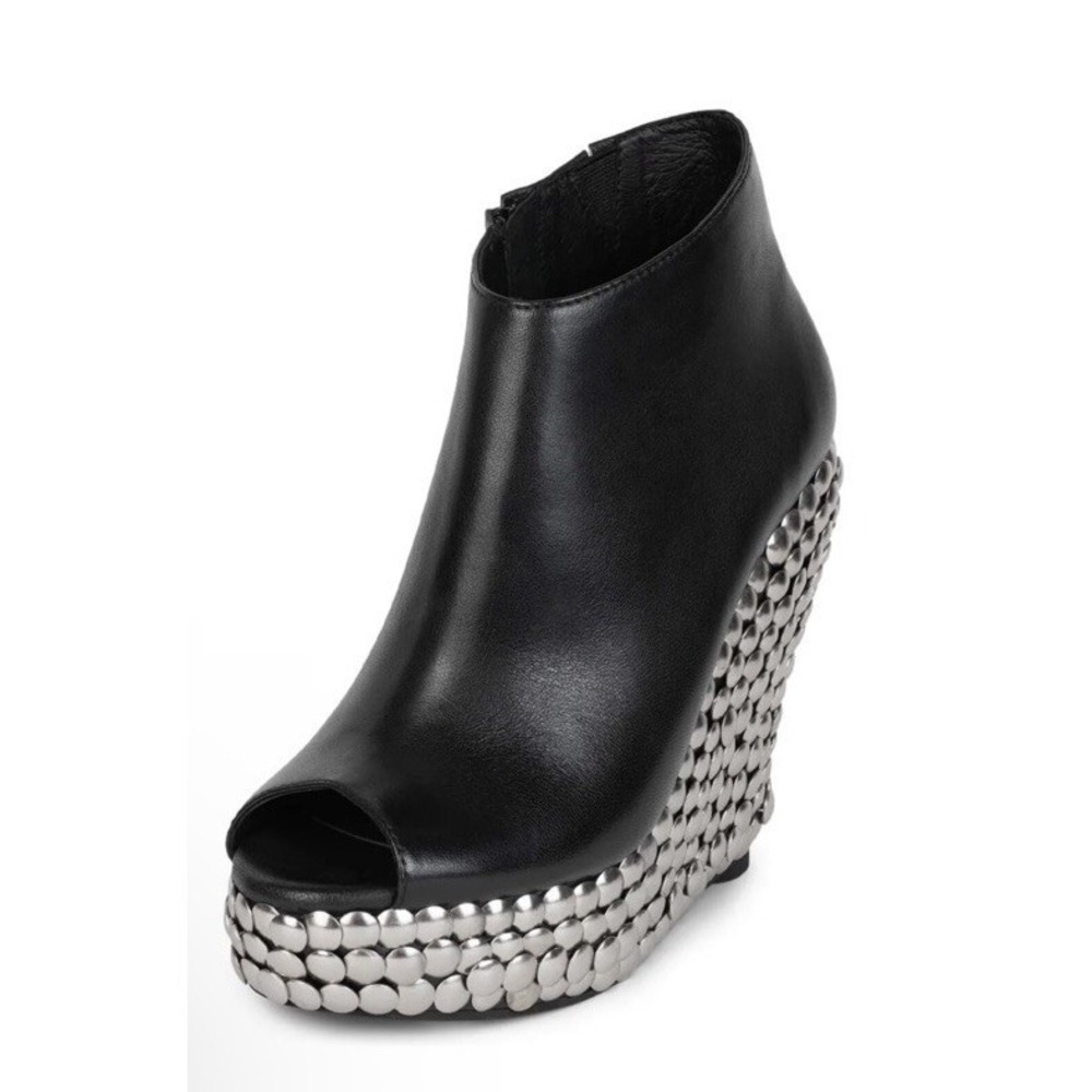 Jeffrey Campbell TICK Studded Wedge Booties Black Silver 9 Gothic Steampunk